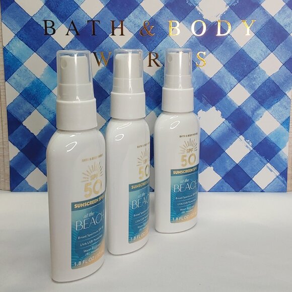 BATH & BODY WORKS 'AT THE BEACH' 3-PIECE SUNSCREEN SPRAY SPF50 TRAVEL SIZE SET - Picture 5 of 16